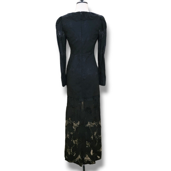 Alexis Lucasta Gown Black Lace Dress Long Sleeve XS Maxi Formal Wedding Sheer - Picture 8 of 14